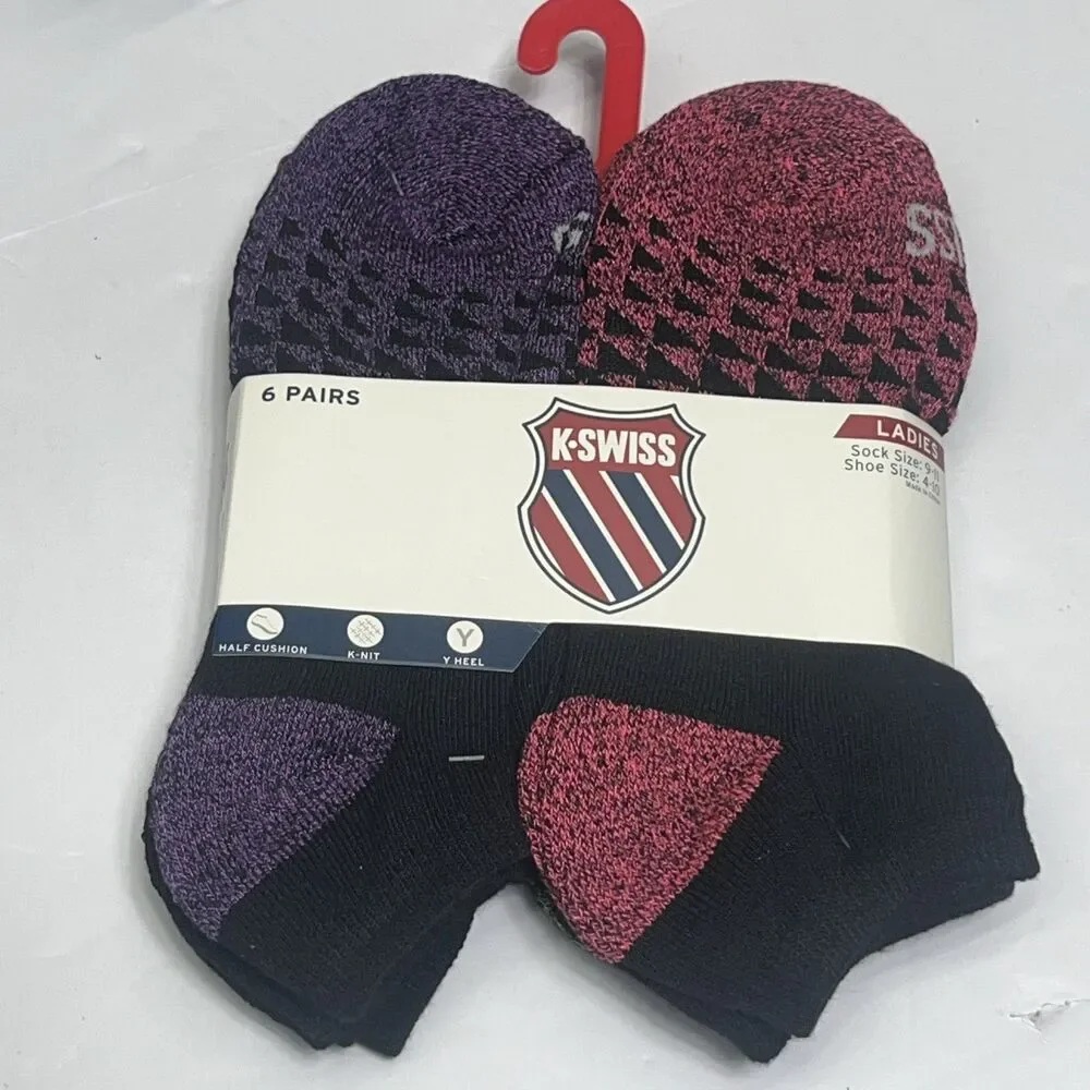 K Swiss Women's‎ No-Show Socks 6 Pack Shoe Size 4-10 Black Flow Cool $28 K-Knit
